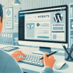 Mann der am Computer eine WordPress-Seite bearbeitet | Genhart IT Solutions